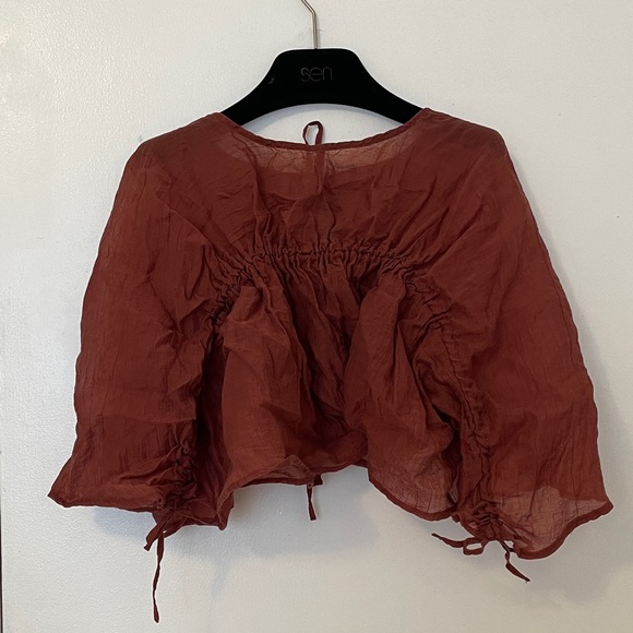 Retrogirl Brown Drawstring Peasant Blouse - Women Tops - Picture 4 of 4